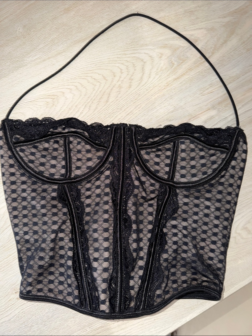 SHEIN Black Lace Mesh Longline Underwire Corset Top